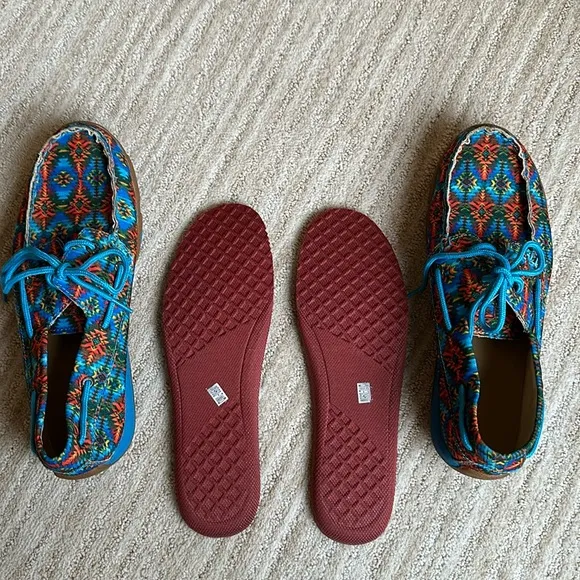 EUC Twisted X Multi Canvas Blue Driving MOCCASINS Moc Boat Shoe WDM0097 Size 9