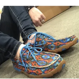 EUC Twisted X Multi Canvas Blue Driving MOCCASINS Moc Boat Shoe WDM0097 Size 9