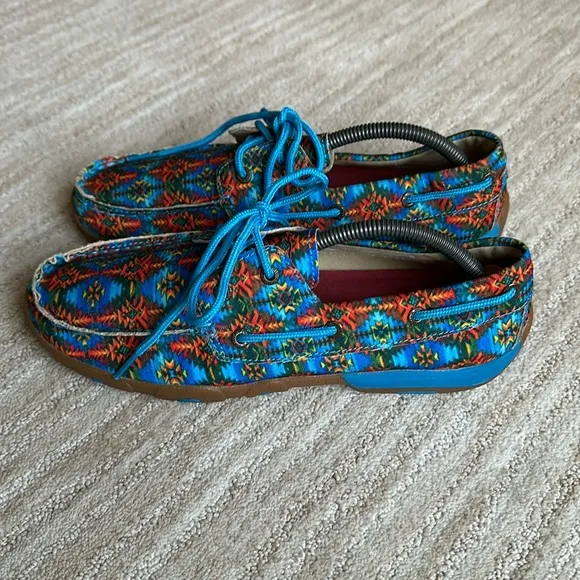 EUC Twisted X Multi Canvas Blue Driving MOCCASINS Moc Boat Shoe WDM0097 Size 9