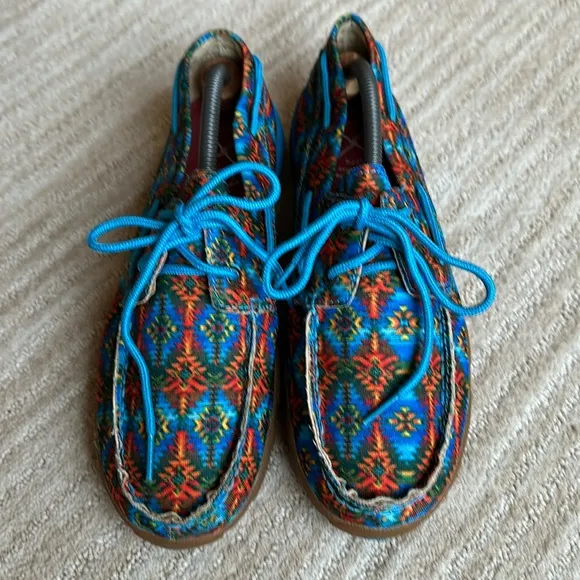 EUC Twisted X Multi Canvas Blue Driving MOCCASINS Moc Boat Shoe WDM0097 Size 9