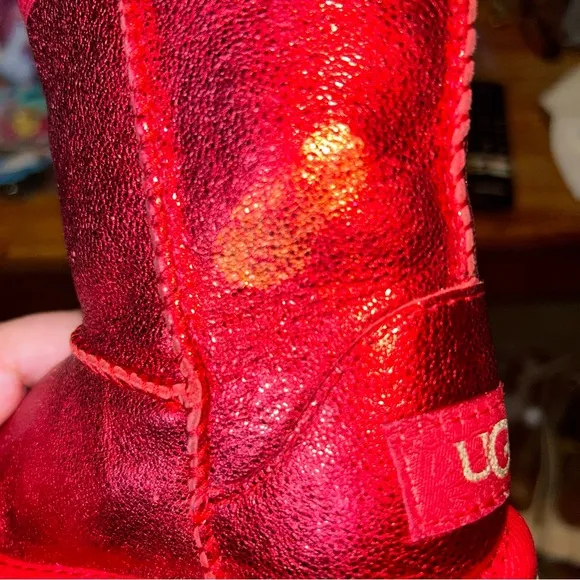 EUC UGG girls kids youth USA size 6 METALLIC XMAS Samba RED Leather Boots Shoes