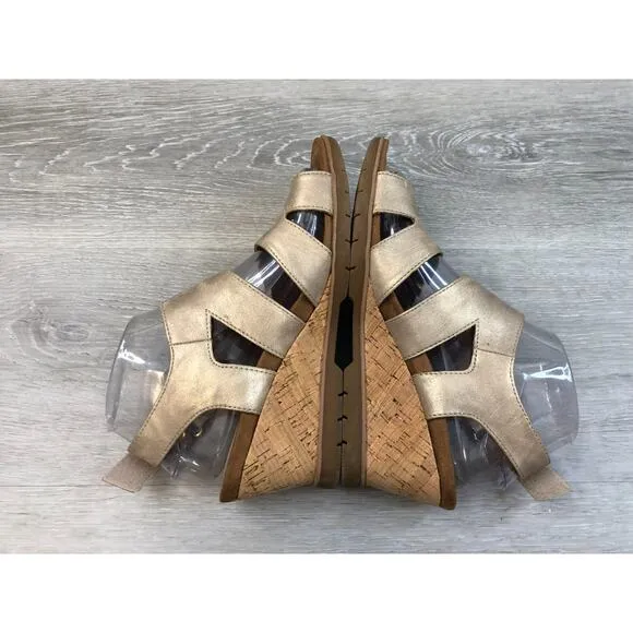 Euro Soft Sadra Pale Women's Sandal US 8M Gold Leather Wedge Slingback