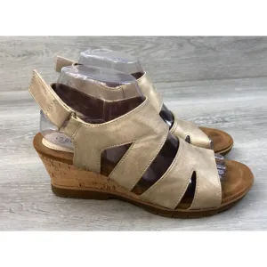 Euro Soft Sadra Pale Women's Sandal US 8M Gold Leather Wedge Slingback