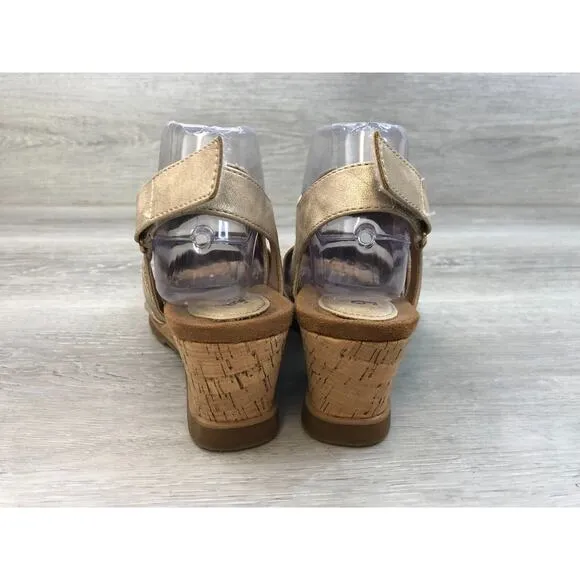 Euro Soft Sadra Pale Women's Sandal US 8M Gold Leather Wedge Slingback