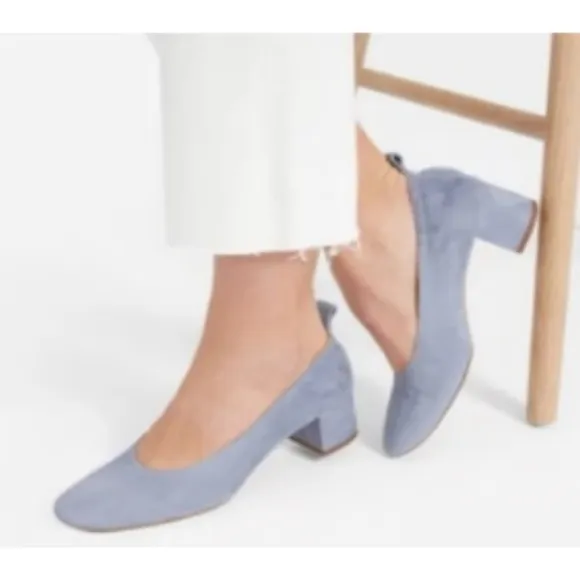 Everlane The Day Heel Blue Suede Italian Leather Shoes Size 8
