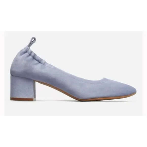 Everlane The Day Heel Blue Suede Italian Leather Shoes Size 8