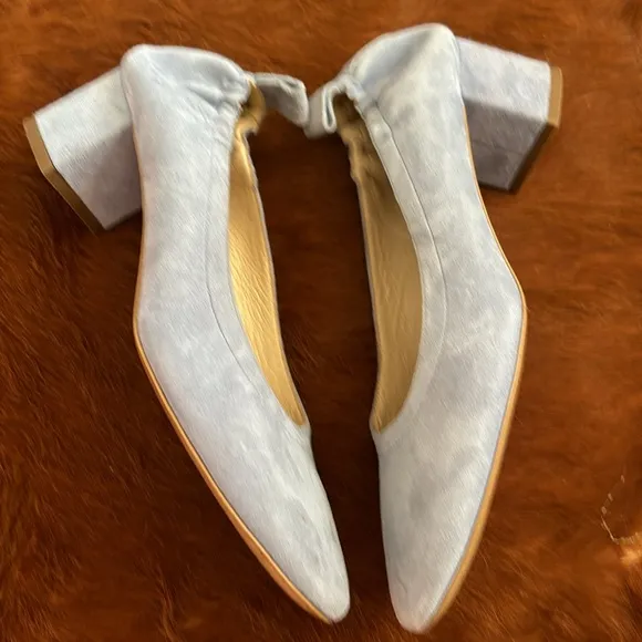 Everlane The Day Heel Blue Suede Italian Leather Shoes Size 8