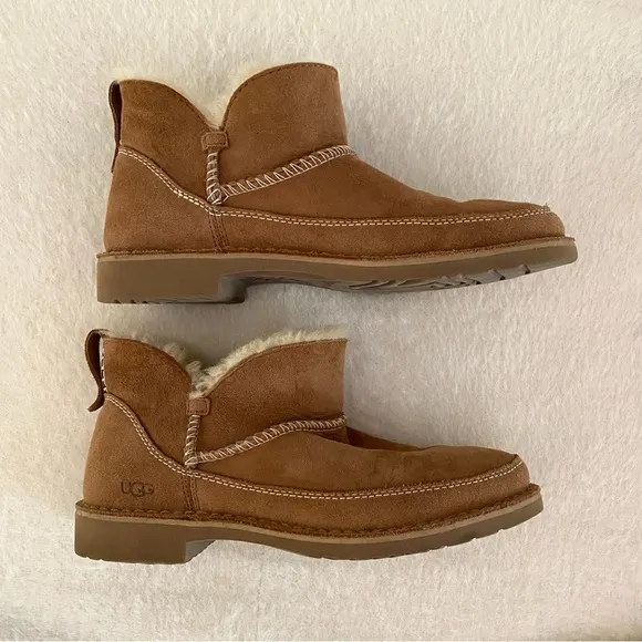 EXCELLENT CONDITION UGG Melrose Suede Shearling Bootie Chestnut Size 8