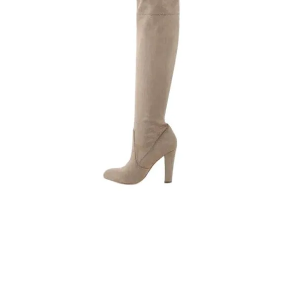 Express &quot;TISSU&quot; Ultra High Heel Boots Tan Over The Knee Women's Stretch Size 9