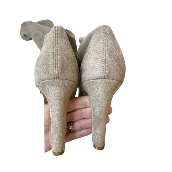 Express &quot;TISSU&quot; Ultra High Heel Boots Tan Over The Knee Women's Stretch Size 9