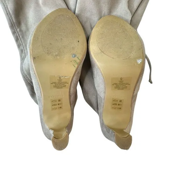 Express &quot;TISSU&quot; Ultra High Heel Boots Tan Over The Knee Women's Stretch Size 9