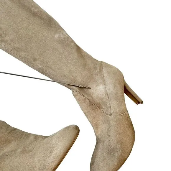 Express &quot;TISSU&quot; Ultra High Heel Boots Tan Over The Knee Women's Stretch Size 9