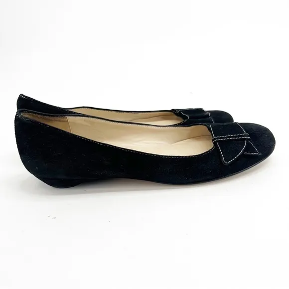 Faconnable Black Leather Leather Sole Topstitched Flat, Size 8N