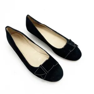 Faconnable Black Leather Leather Sole Topstitched Flat, Size 8N
