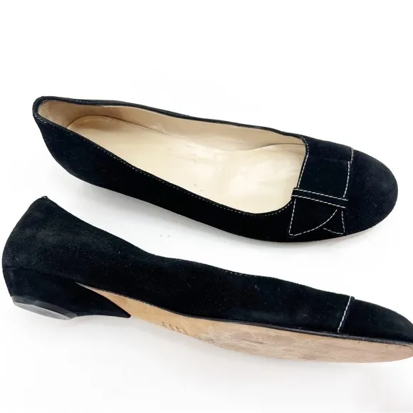 Faconnable Black Leather Leather Sole Topstitched Flat, Size 8N