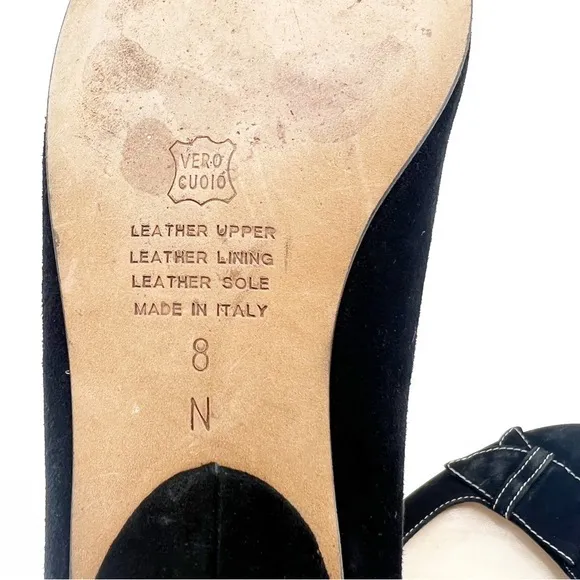 Faconnable Black Leather Leather Sole Topstitched Flat, Size 8N