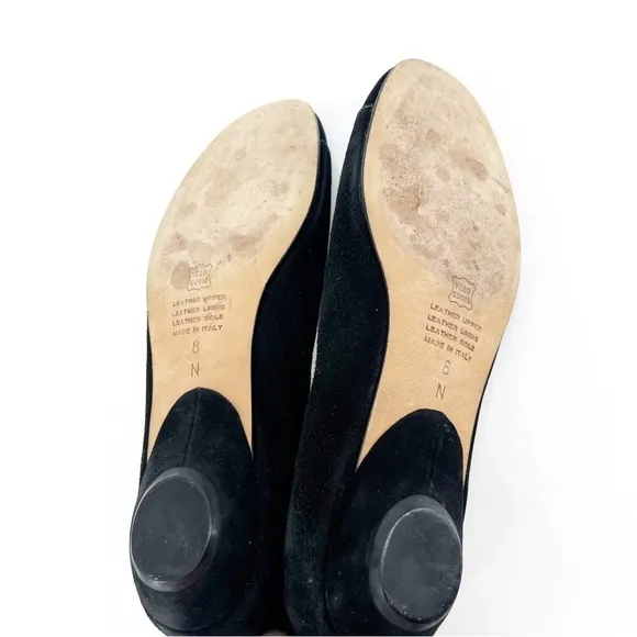 Faconnable Black Leather Leather Sole Topstitched Flat, Size 8N