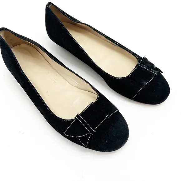 Faconnable Black Leather Leather Sole Topstitched Flat, Size 8N