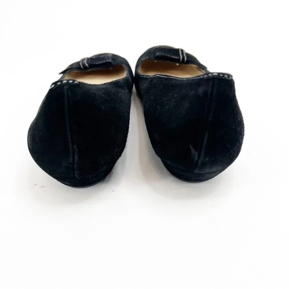 Faconnable Black Leather Leather Sole Topstitched Flat, Size 8N