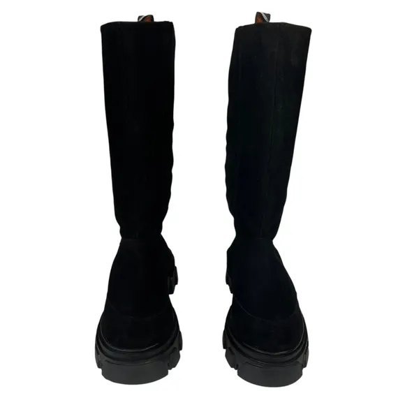 Farm Rio Black Suede Side Zip Lug Sole Tall Boots Womens Size 11