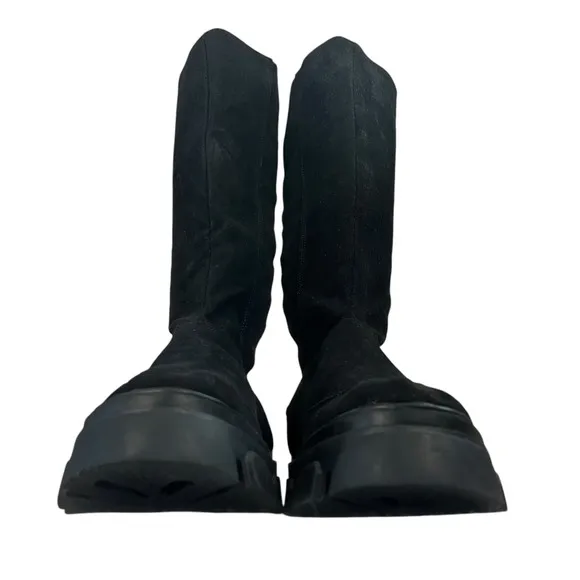 Farm Rio Black Suede Side Zip Lug Sole Tall Boots Womens Size 11