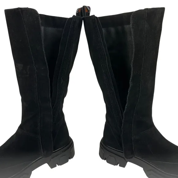 Farm Rio Black Suede Side Zip Lug Sole Tall Boots Womens Size 11