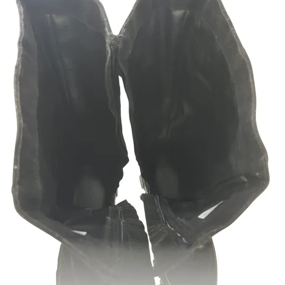 Farm Rio Black Suede Side Zip Lug Sole Tall Boots Womens Size 11