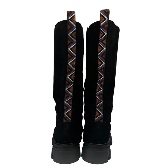 Farm Rio Black Suede Side Zip Lug Sole Tall Boots Womens Size 11
