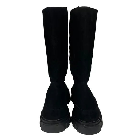 Farm Rio Black Suede Side Zip Lug Sole Tall Boots Womens Size 11