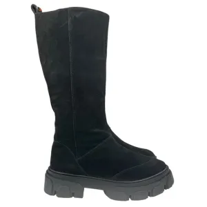 Farm Rio Black Suede Side Zip Lug Sole Tall Boots Womens Size 11