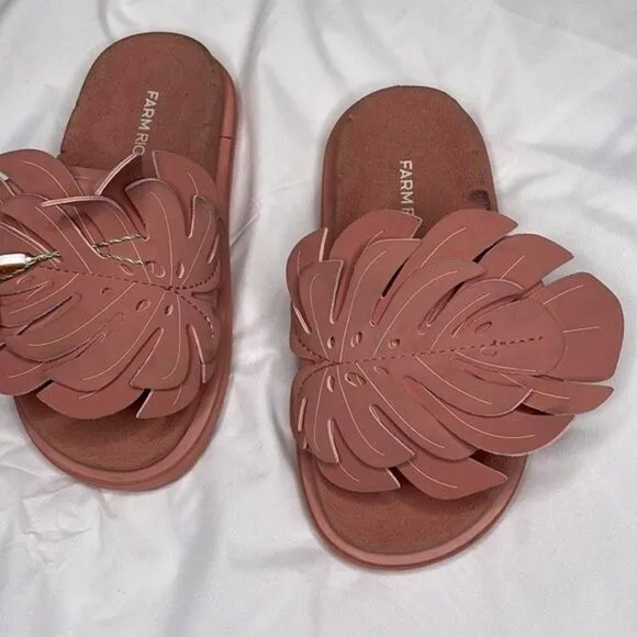 Farm Rio Womens Size 5 Pale Pink Monstera Anatomic Slide Sandal