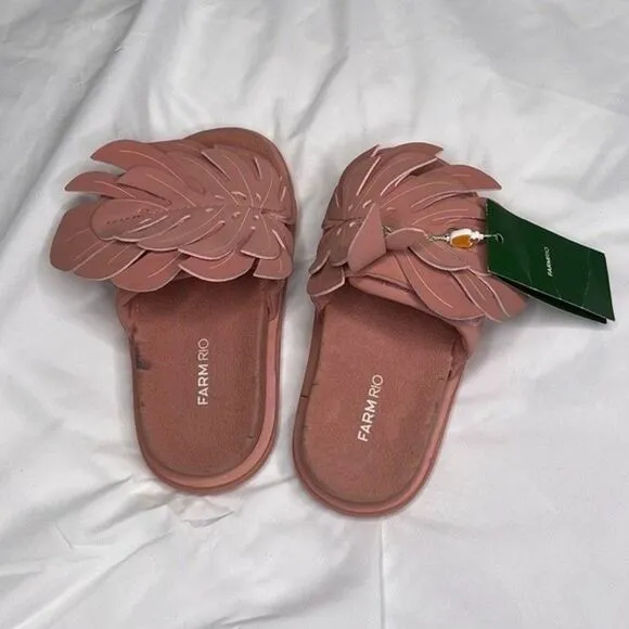 Farm Rio Womens Size 5 Pale Pink Monstera Anatomic Slide Sandal