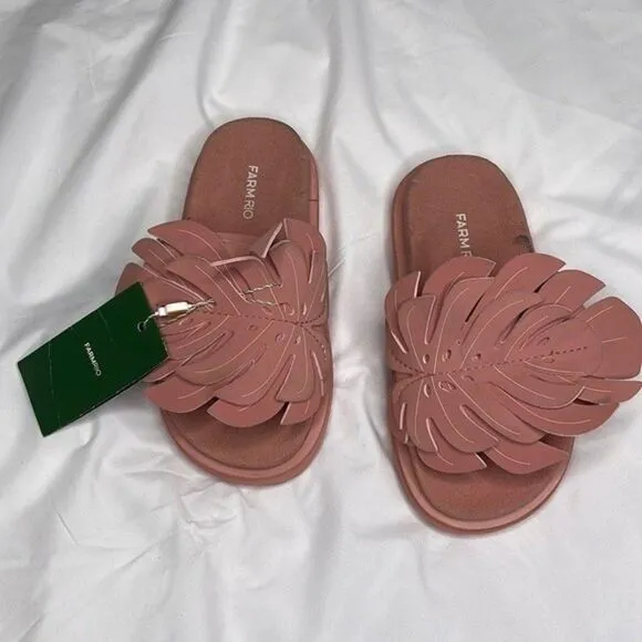 Farm Rio Womens Size 5 Pale Pink Monstera Anatomic Slide Sandal