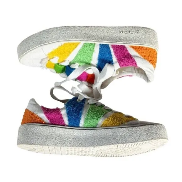 Farm Rio Women's Sz 8 Rainbow Terry Flatform Sneakers Pink Green Blue