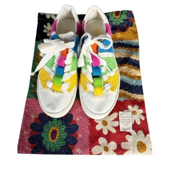 Farm Rio Women's Sz 8 Rainbow Terry Flatform Sneakers Pink Green Blue