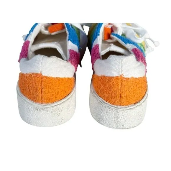 Farm Rio Women's Sz 8 Rainbow Terry Flatform Sneakers Pink Green Blue