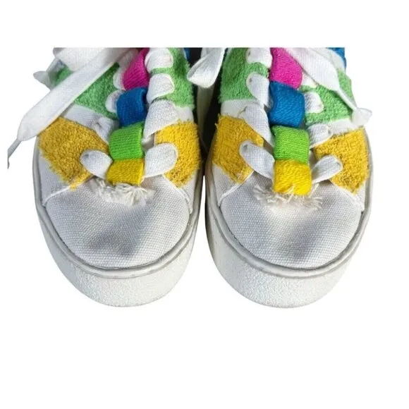 Farm Rio Women's Sz 8 Rainbow Terry Flatform Sneakers Pink Green Blue