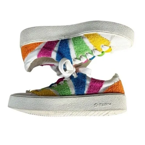 Farm Rio Women's Sz 8 Rainbow Terry Flatform Sneakers Pink Green Blue