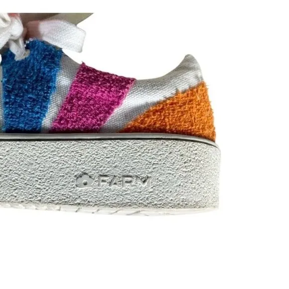 Farm Rio Women's Sz 8 Rainbow Terry Flatform Sneakers Pink Green Blue