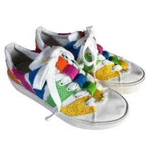 Farm Rio Women's Sz 8 Rainbow Terry Flatform Sneakers Pink Green Blue