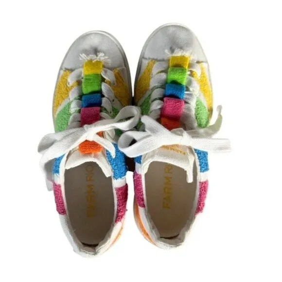 Farm Rio Women's Sz 8 Rainbow Terry Flatform Sneakers Pink Green Blue