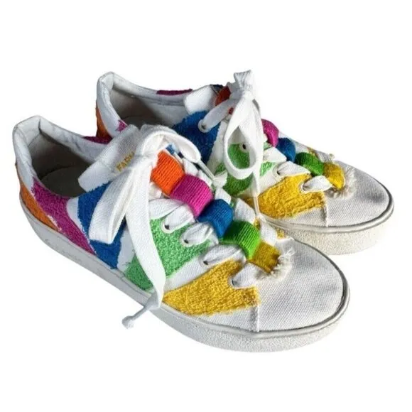 Farm Rio Women's Sz 8 Rainbow Terry Flatform Sneakers Pink Green Blue