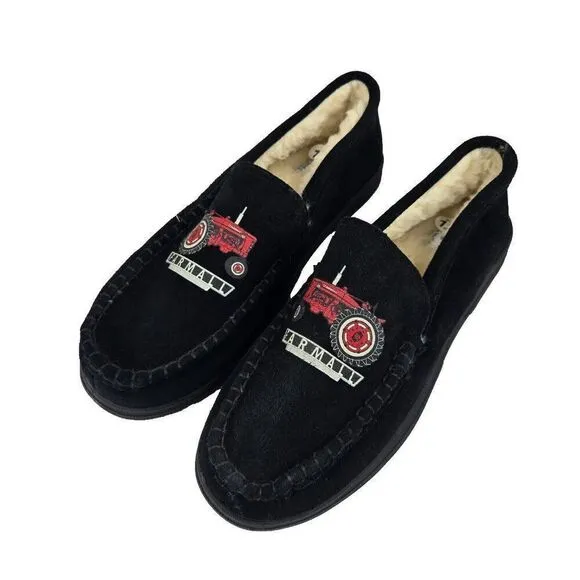 Farmall Bradford Exchange Suede Shoes Slippers Mens 12 Black NEW Sherpa Lined
