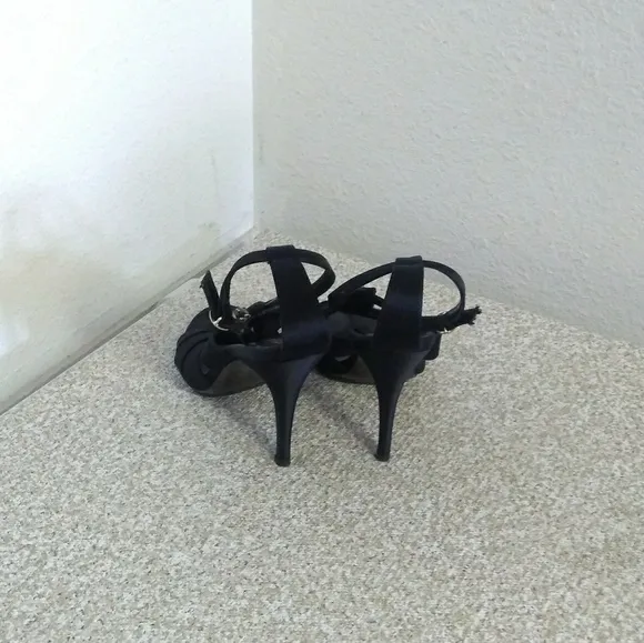 Fendi Black Satin T-Strap Stiletto Heels