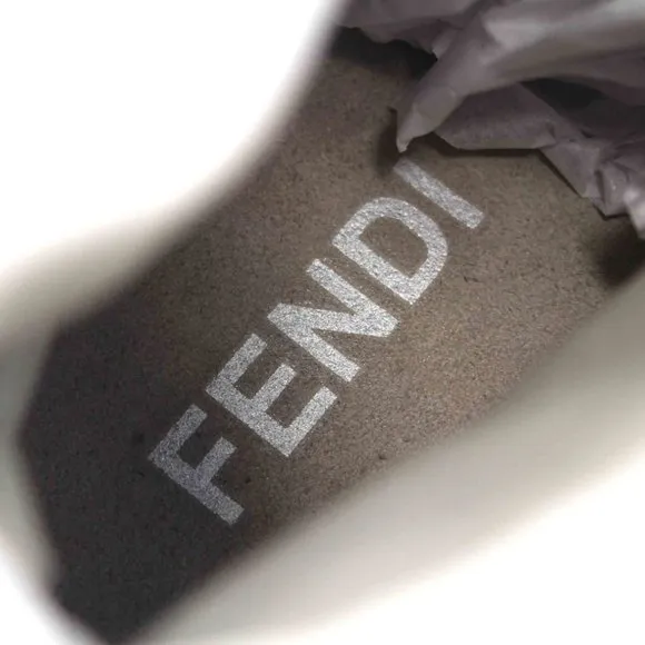 FENDI Jersey High Top Sneakers Grey Cloth White Leather Lace FF Logo Shoes 35