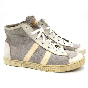FENDI Jersey High Top Sneakers Grey Cloth White Leather Lace FF Logo Shoes 35