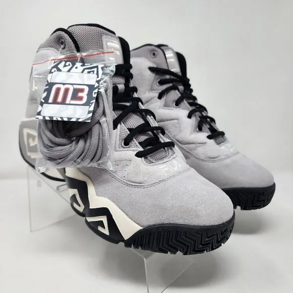 Fila Basketball Shoes Mens 11 MB Grey Suede Aztec Logo Spell Out Lace Up