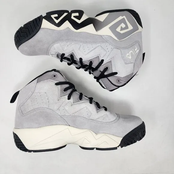 Fila Basketball Shoes Mens 11 MB Grey Suede Aztec Logo Spell Out Lace Up
