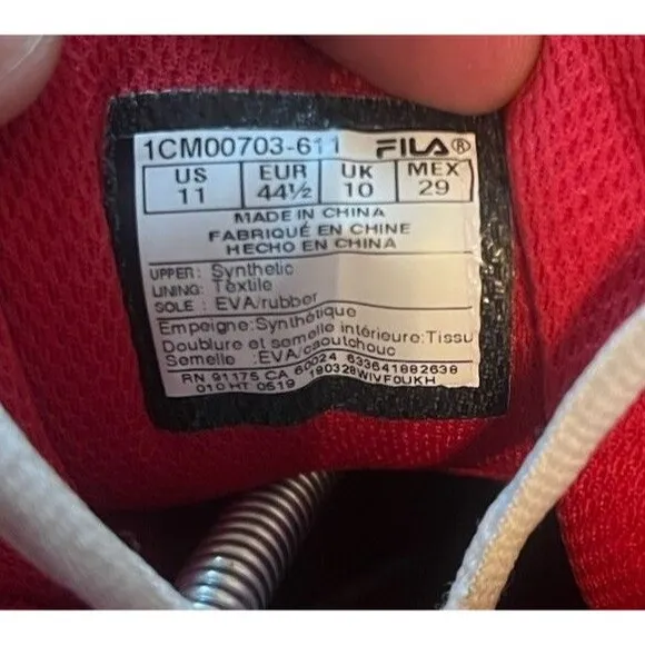 FILA MULTIVERSE BASKETBALL SHOES RED &amp; WHITE SNEAKERS #1CM00703 611 Size 11