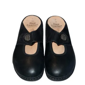 Finn Comfort Black Leather Women Mules Shoes 39 D